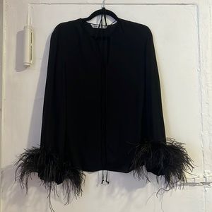 Zara black tunic blouse with rnb feather cuffs size Small